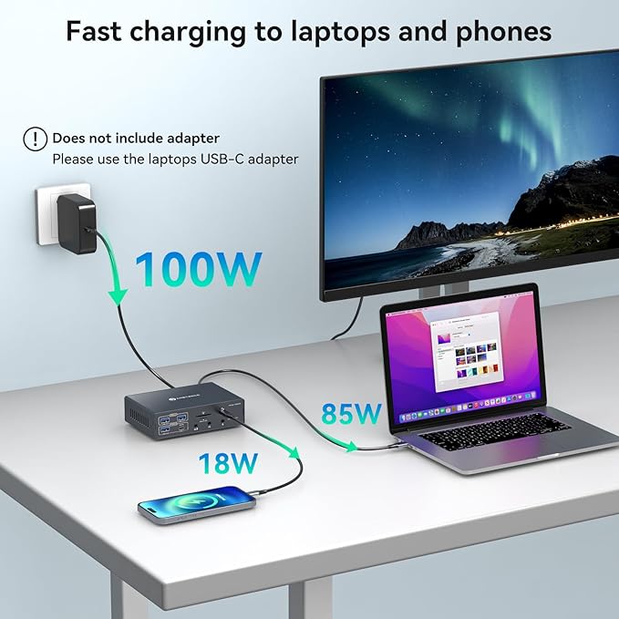 TJCXELE Displaylink Docking Station 4K@60Hz 3 Monitors USB C Dock for MacBook M1 M2 M3 M4,19-in-1 Thunderbolt Dock with 2 HDMI & 2 DisplayPort,PD 100W/USB 3.2 10G USB/Ethernet/Card Readers/Audio