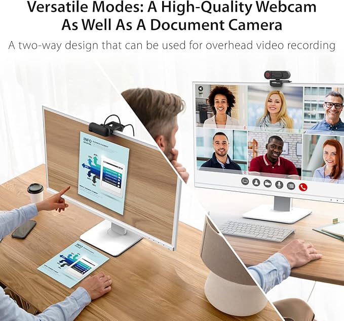 j5create 1080P Dual Mode Webcam and Document Camera with Auto & Manual Focus, Magnetic Privacy Cover for PC, Laptops | for Live Streaming, Video Calls, Online Meetings, Online Classes (JVU250)