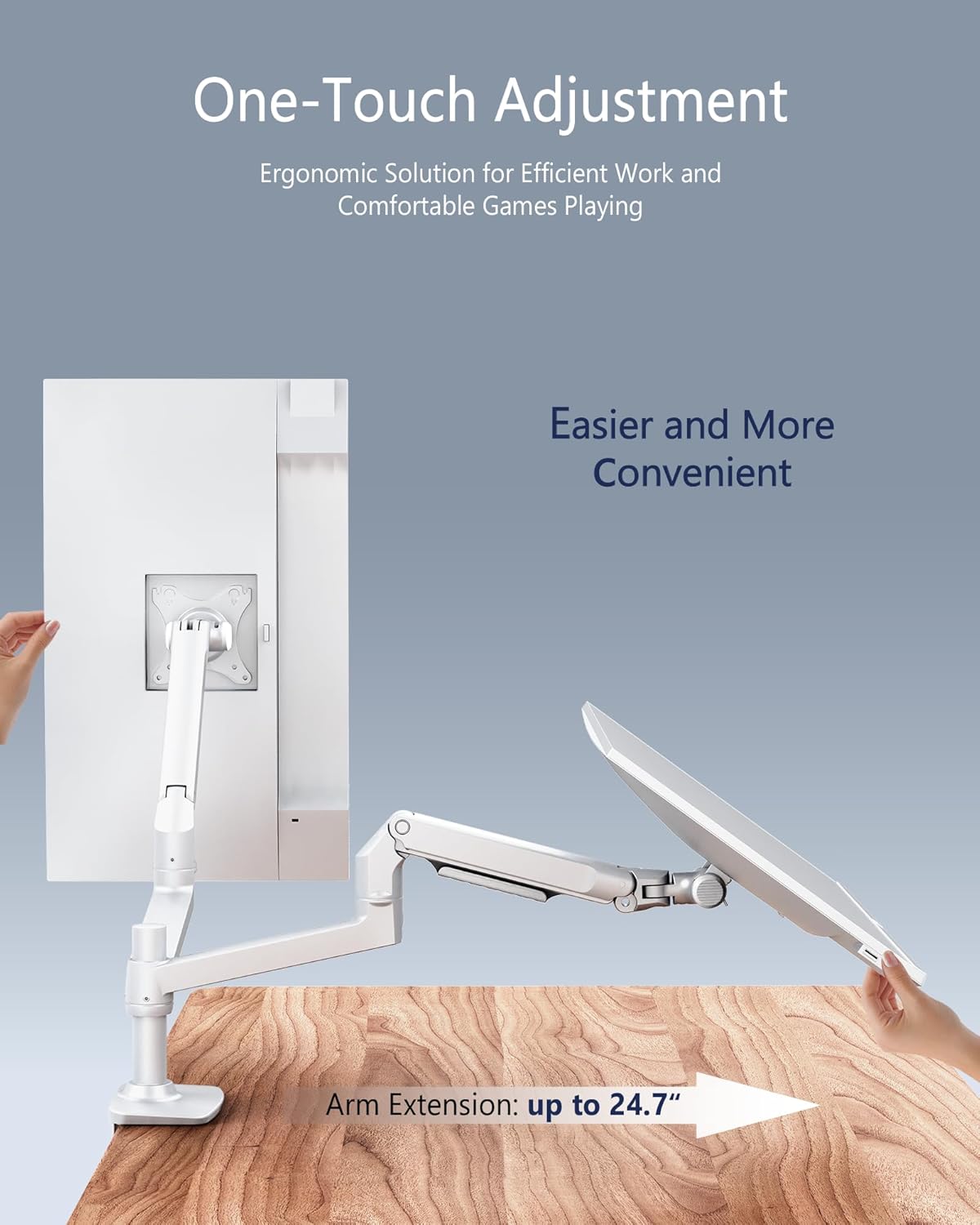 Single Monitor Arm Desk Mount, Holds Screens up to 40 Inches and 25 lbs, Fully Adjustable Vesa Monitor Mount with C-Clamp and Grommet Base, Aluminum, White