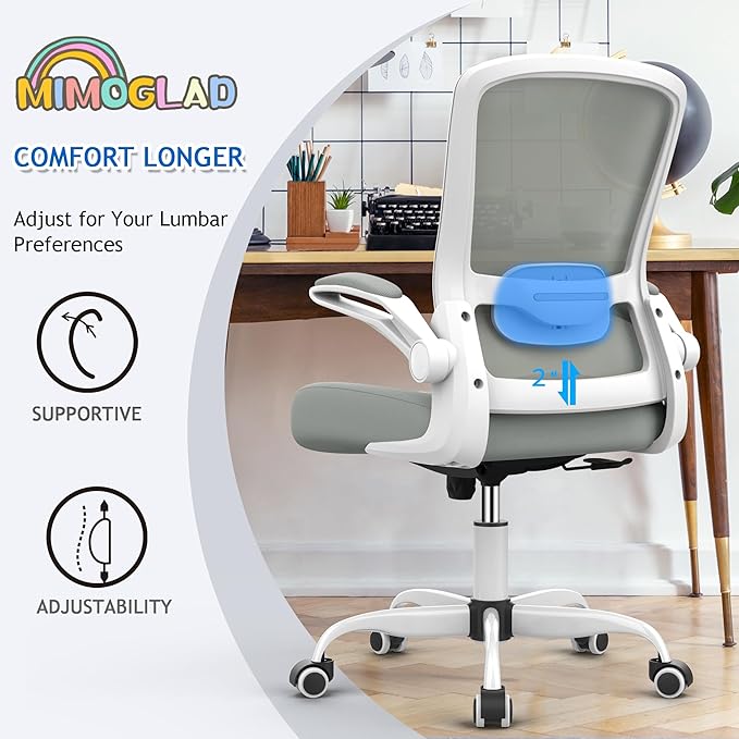 Mimoglad Ergonomic High Back Mesh Office Chair, Adjustable Lumbar Support, Thickened Seat Cushion (Modern, Moon Gray)
