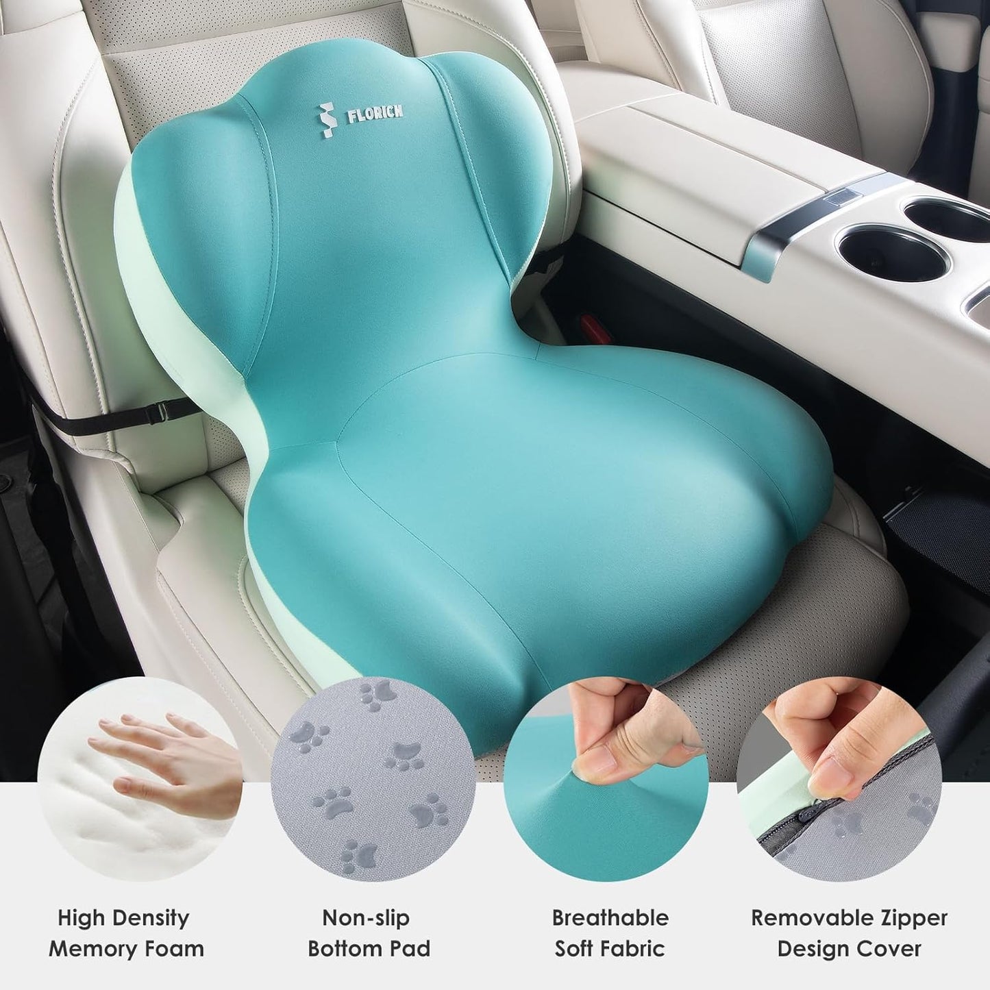 FLORICH Memory Foam Truck Seat Cushion with Adjustable Strap,Seat Cushion and Lumbar Support Pillow for Car Office Chair, Ergonomic Back Support & Sciatica Relief for Long Drives(Green)