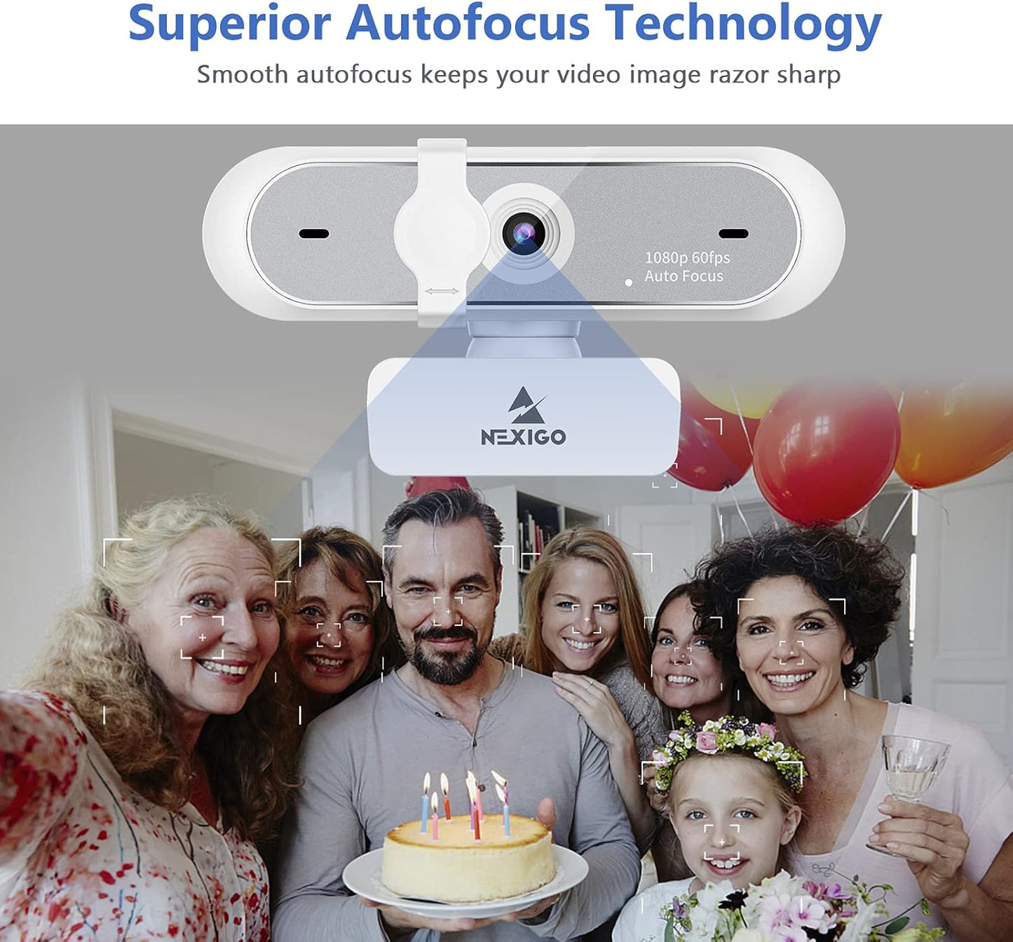 NexiGo N660P (Gen 2) 1080P 60FPS Webcam with Software Control, Dual Microphone & Cover, Autofocus, HD USB Computer Web Camera, for OBS/Zoom/Skype/FaceTime/Teams/Twitch, White