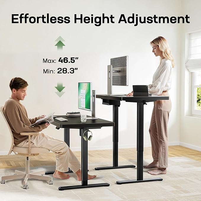Marsail 48 x 30 Electric Standing Desk with One-Piece Desktop, Sit Stand Desk with Thickened Tabletop, Height Adjustable Stand Up Desk with Cable Management for Home Office(Frame+Desktop, 2 Packages)