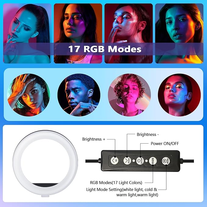 Auto Face Tracking 360 Rotation with 10" RGB Ring Light, Phone Tripod & Selfie Stick with Remote for Cell Phone 4"-7", Motion Sensor for Live Stream Vlog Video Recording