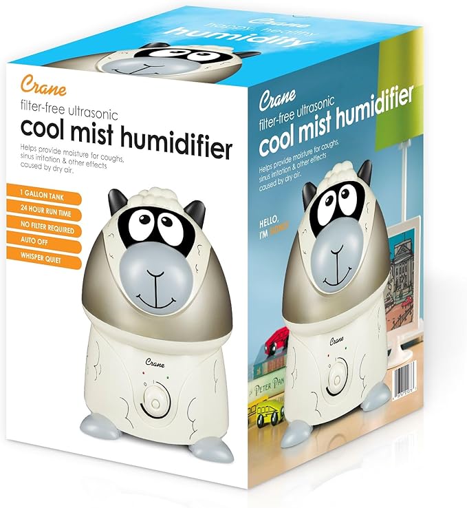 Crane Adorables Ultrasonic Humidifiers for Bedroom and Baby Nursery, 1 Gallon Cool Mist Air Humidifier for Large Room or Kid's Room, Humidifier Filters Optional, Sheep
