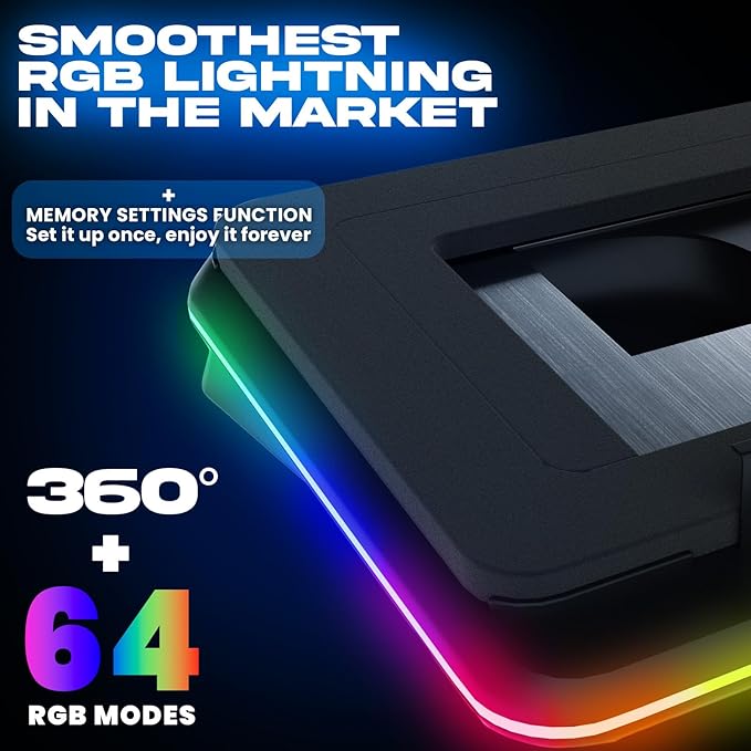 KLIM Turbofrost - Gaming Laptop Cooling Pad - 4 Powerful Turbo Fans - 4 x 4000 RPM, Laptop Cooler 2 Power Modes USB-C/DC, Dynamic RGB, 4-Ports USB, Sealed Foam for Fast Cooling for Laptops up to 17in