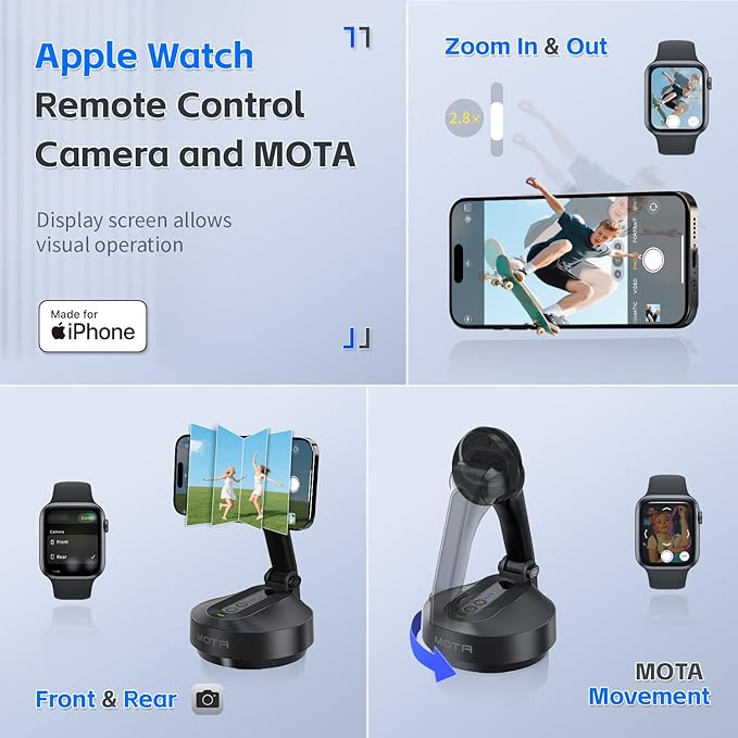 MOTA Tripod Stand Only for iPhone, 2 Axis Foldable iPhone Gimbal Stabilizer for Video Recording Megnetic Holder for Desk, 360 Degree Auto Face Tracking Cell Phone Tripod for Video and Facetime