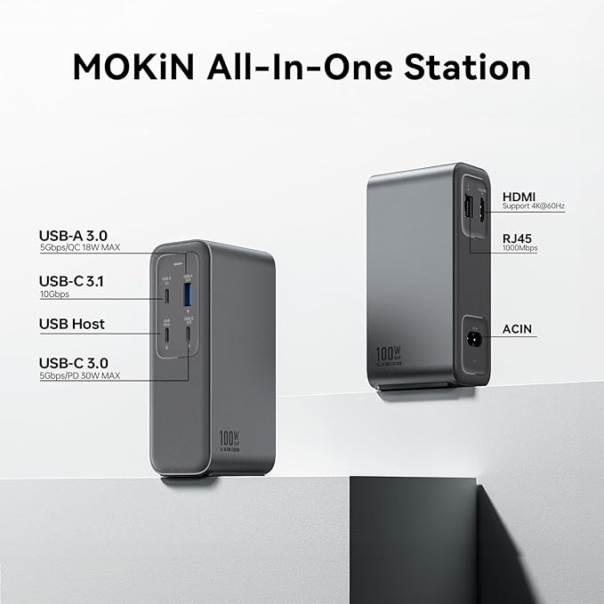 100W GaN Charger USB-C Docking Station, 4K HDMI, 10 Gbps Fast Data Transfers, Gigabit Ethernet Port, USB C Dock for MacBook Pro, Dell, iPhone 16/15, iPad, Laptop and More
