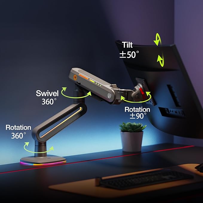 Gaming Monitor Arm for Flat/Ultrawide/Curved Monitors 32 to 60 inch, Heavy Duty Monitor Stand Load up to 20 kg, VESA 75/100 mm Mount G70-New (Grey Black)