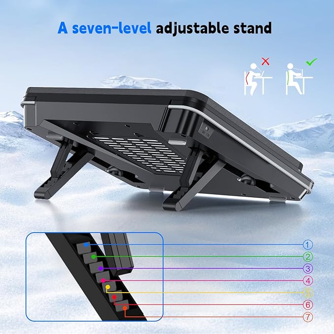 GT600 Laptop Cooling Pad Equipped Gigantic Turbo-Fan（5.5inch Diameter）,Sealed Foam for Rapid Cooling Gaming Laptop,14.1-19.3 inch Laptop Cooler with Adjustable Brackets,Dust Filter,Touch Start