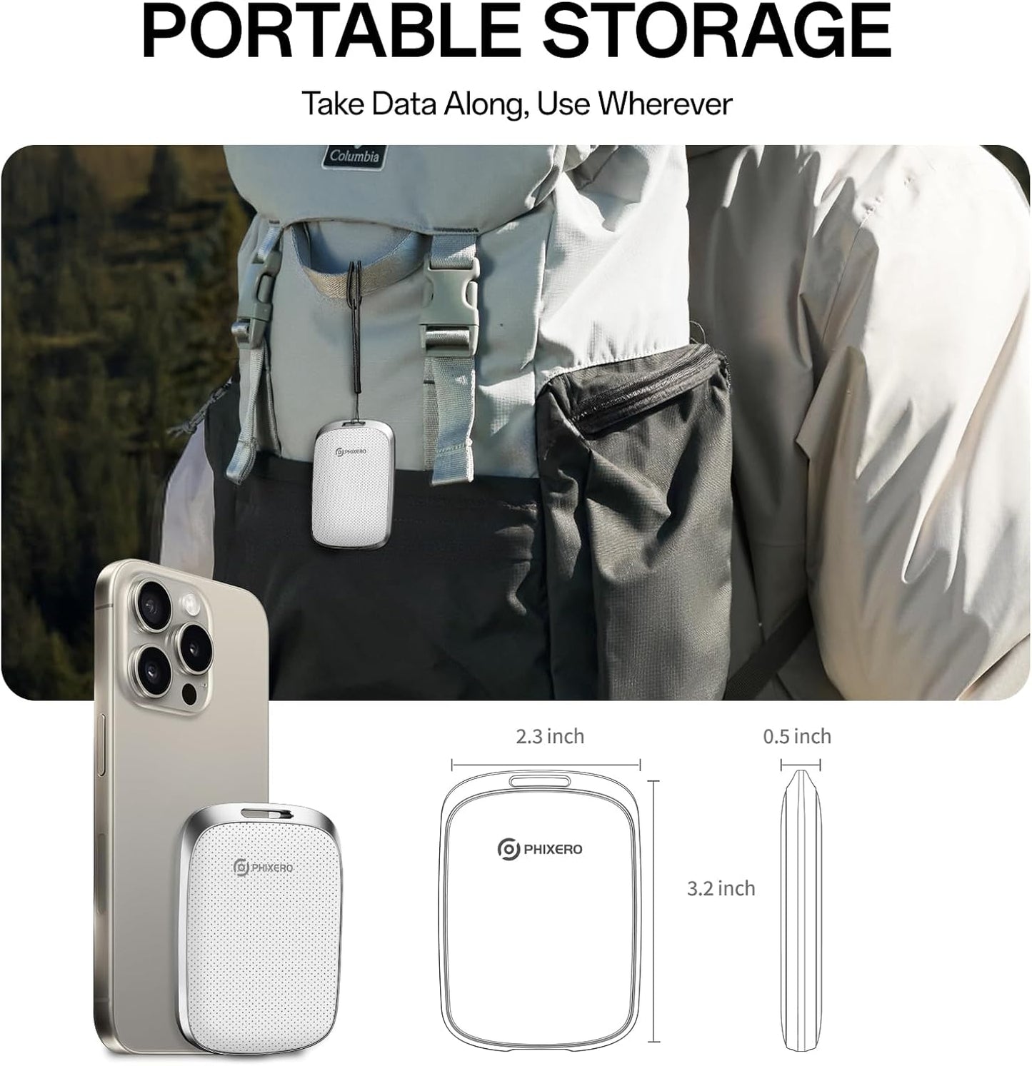 PHIXERO P5PLUS Portable SSD 256GB Up to 550MB/s, USB 3.2 Gen 2 External Solid State Drive，USB C to C&A for Smartphone，Tablet，PC，Labtop (White)