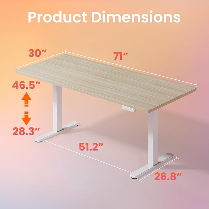 HUANUO 71 x 30 inch Electric Standing Desk Adjustable Height, 4 Memory Height Settings, Sit Stand Up Desk for Home Office & Computer Workstation, Light Walnut
