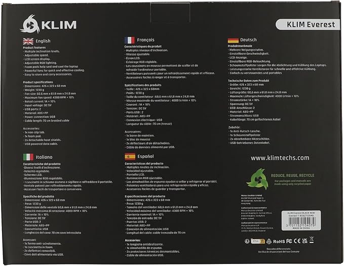 KLIM Everest Laptop Cooling Pad | New | Powerful Turbo-Fan 4300 RPM Laptop Cooler | Sealed Foam for Maximum Performance | Avoid Overheating and Protect Your Gaming Laptop | 14-17.3 in