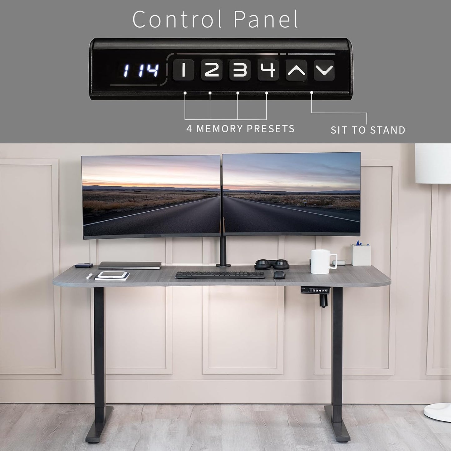 VIVO Electric 63 x 32 in Standing Desk, Memory Height Adjustment, 1B Series, Dark Gray Top Black Frame, DESK-KIT-1B1G