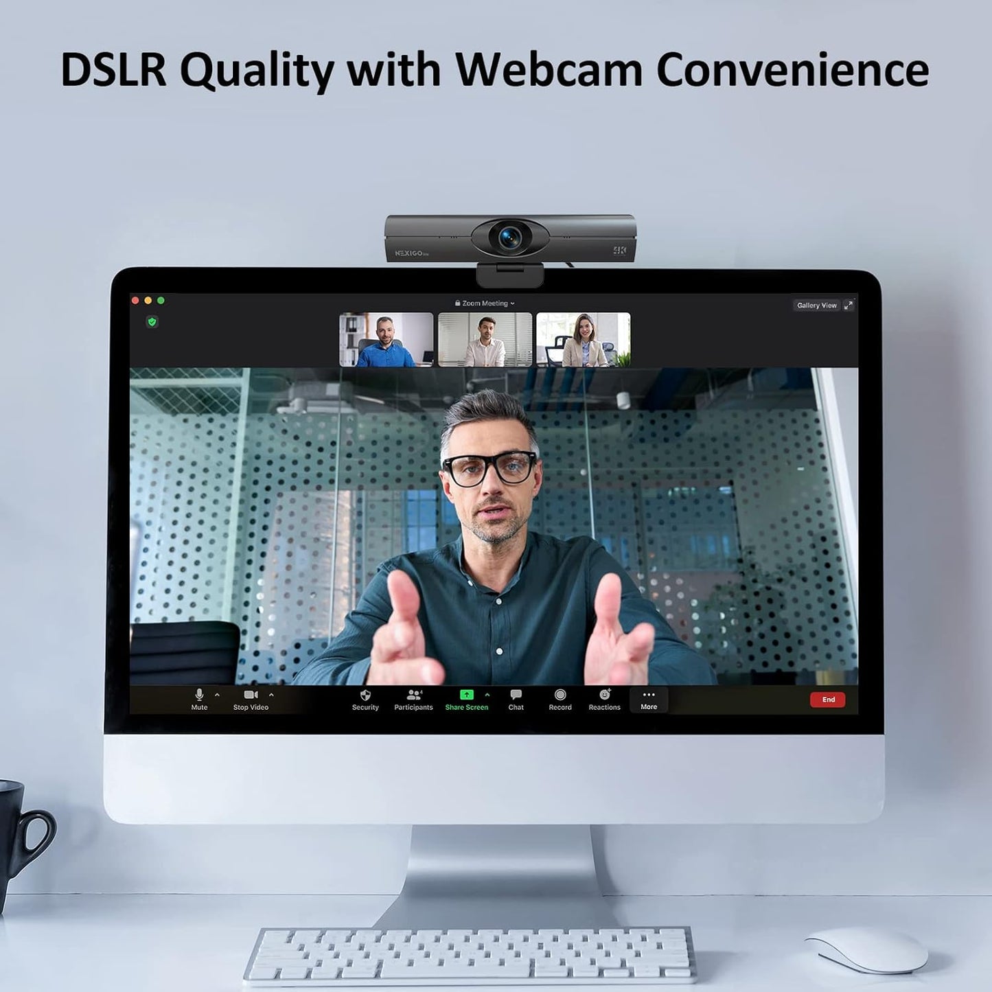 NexiGo Iris, 4K AI Webcam with 1/1.8" Sensor, Onboard Flash Memory, HDR, PiP, DSLR-Style Control, Auto Framing/Tracking with Flexible FOV, Noise-Canceling Mics, for Zoom/Teams/OBS and More (Renewed)