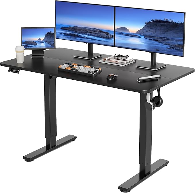 Electric Standing Desk Adjustable Height, 48x24 Inches Sit Stand up Desktop for Home Office, Ergonomic Rising Computer Table with Memory Preset, Black