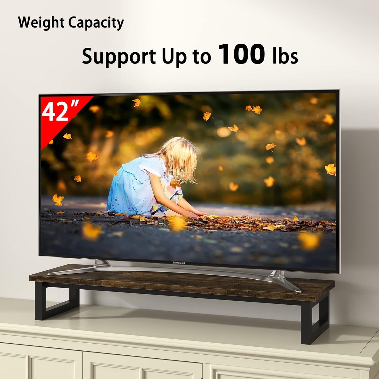 Dual Monitor Stand Riser, 39Inch Large Monitor Stands for 2 Monitors, Computer Monitor Stand, Wooden Desktop Oraganizer Shelf for Office Desk Computer,Laptop,TV