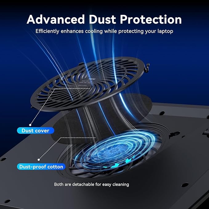 llano V13 Gaming Laptop Cooler, Laptop Cooling Pad Stand with 5.5inch External Cooling Fan, Fast Cooling Computer Laptop 15.6-21in, Adjustable Speed, Touch Control, 3-Port USB A, A Mouse Pad Included