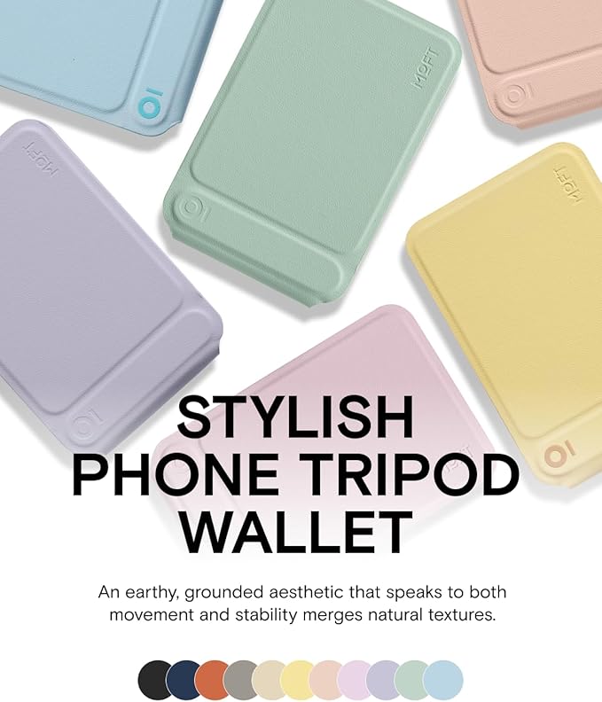 MOFT Phone Tripod Wallet for iPhone, Mulit-Angles, Lightweight & Portable Phone Stand, MOVAS Vegan Leather Magnetic Wallet, Strong Magnets, NFC Card Holder,Travel Essential, Peach pink(With Card Slot)