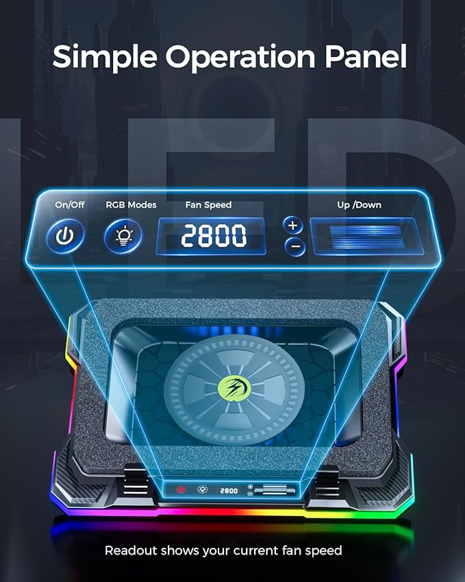 AICHESON Gaming Turbofan Laptop Cooling Pad with 10°C-35°C Temperature Drop, Full Sealed Foam Stand for 14-19 inch Laptops