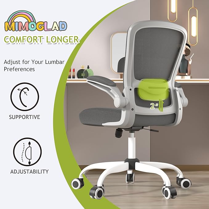 Mimoglad Home Office Chair, High Back Desk Chair, Ergonomic Mesh Computer Chair with Adjustable Lumbar Support and Thickened Seat Cushion