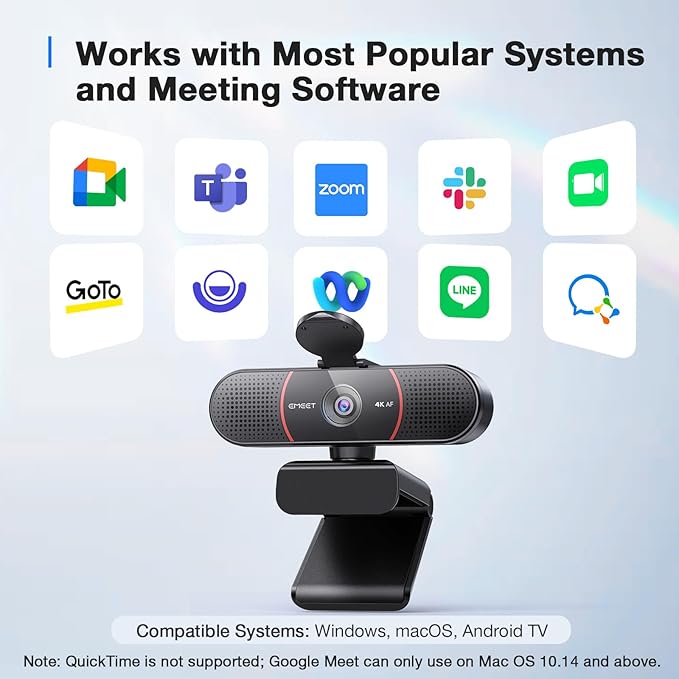 EMEET C960 4K Webcam with Tripod, 4K UHD Sony Sensor, 3 Adjustable Height Mini Tripod w/Privacy Cover, PDAF Auto Focus, Dual Noise-Cancelling Mics, Auto Light Correction, Perfect for Online Meetings