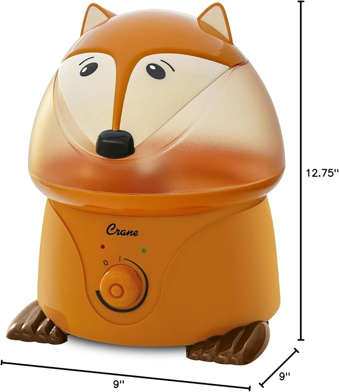 Crane 1 Gallon Animal Cool Mist Ultrasonic Humidifier for Kids' Bedroom and Nursery, Automatic Shut off, Adjustable Output, Fox
