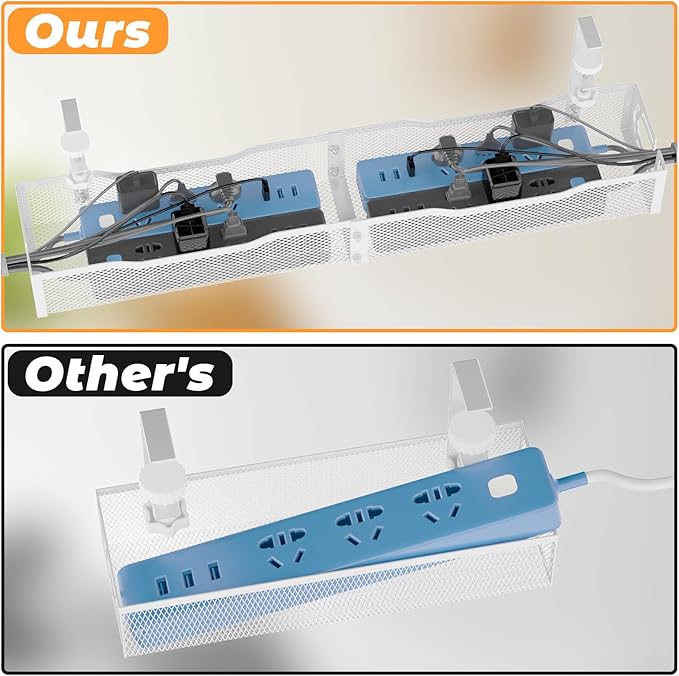 Under Desk Cable Management Tray, 15.7'' No Drill Steel Desk Cable Organizers, Wire Management Tray Cable Management Rack (24.4" Length-White)
