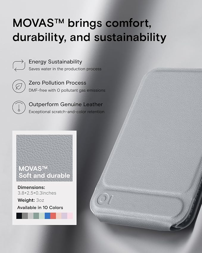 MOFT Phone Stand, Magnetic Phone Tripod Stand Stain-Resistant MOVAS Leather & Angle Adjustment & Strong Magnets Tripod for iPhone 16/15/14/13/12 (Included Metal Ring)-Cement