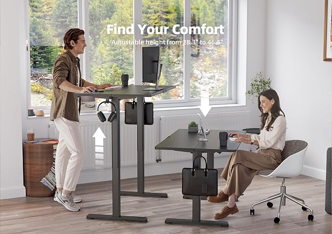 YDN Electric Standing Desk Adjustable Height, 40 x 24 Inches Stand up Desk with Cable Management, Home Office Desks with Splice Board & Black Frame, Black Top