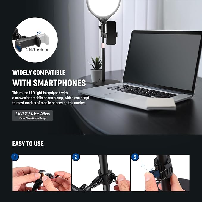 NEEWER Basics 10.5" Desk Ring Light with Stand/Phone Holder/Timer, 3000-6500K Full Screen 15W LED Selfie Panel Lighting for iPhone Recording Streaming Makeup Laptop Webcam Video Conference Zoom, R10