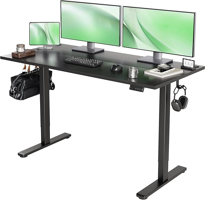 Seang Standing Desk with Adjustable Height, 55x24 Inch Electric Stand Up Desk for Home Office, Studio, Computer Workstation, Black Top