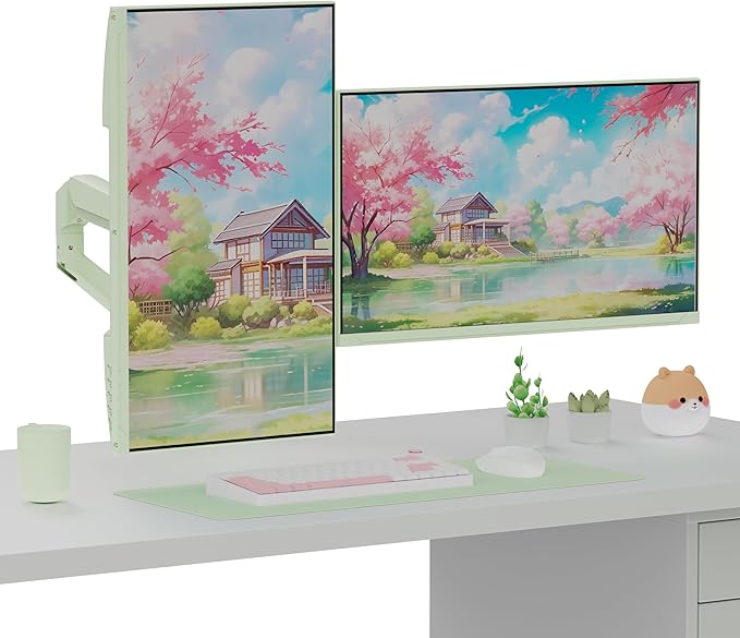 Pixio PS1D Wave Mint Dual Monitor Arm Stand Desk Mount - Fits up to 32 inches Monitors and up to 19.8lbs. VESA Compatibility and Integrated Cable Management