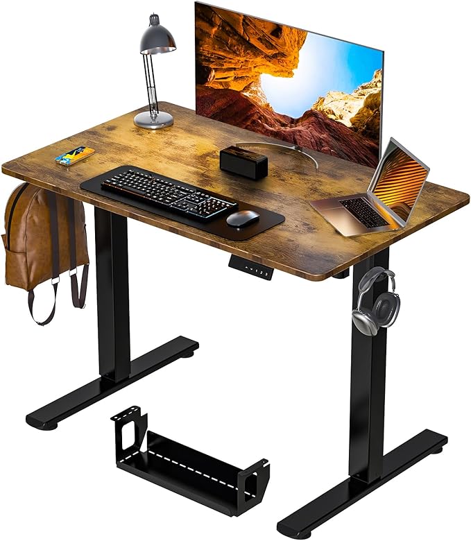 Kingant Standing Desk Height Adjustable Small Electric Stand Up Desks [40 x 20 Inch] - Ergonomic Sit Stand Desk Rising Desks for Home Office Computer Desk Stand Desk Workstation with Cable Management