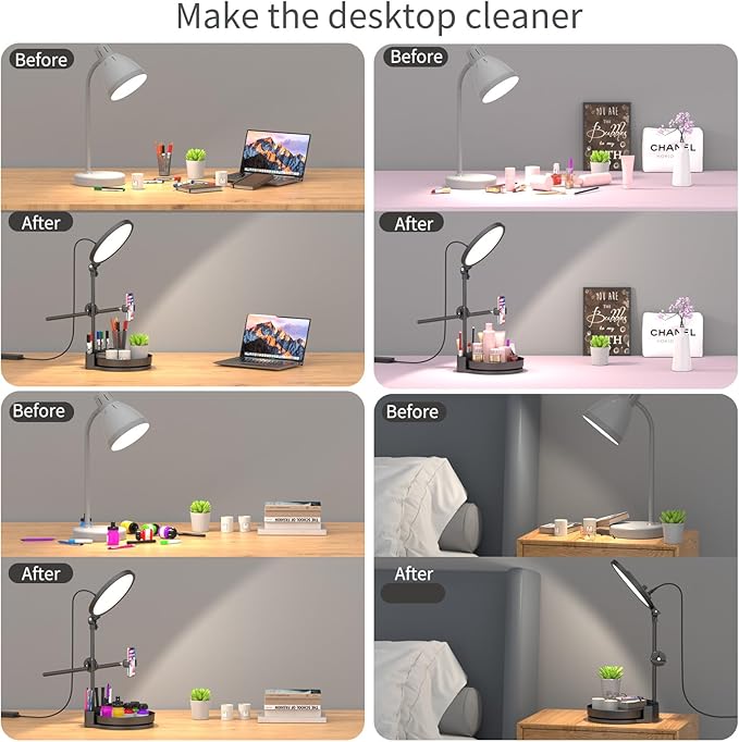 Desk Ring Light with Stand,55W Dimmable Full Screen Ring Light,with Rotating Storage Box,Pen Holder Stand,Phone Holder&Controller (White, 10.5)