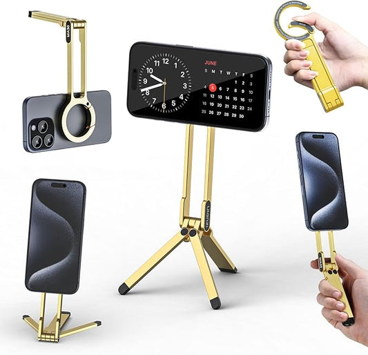 ULANZI MA30 Magnetic Phone Tripod Stand for iPhone - Aluminium Maglock Smartphone Mini Tripod Pocket Cell Phone Stand Strong Magnet Quick Mount Compatible with iPhone 16 15 14 13 12 Series, Gold