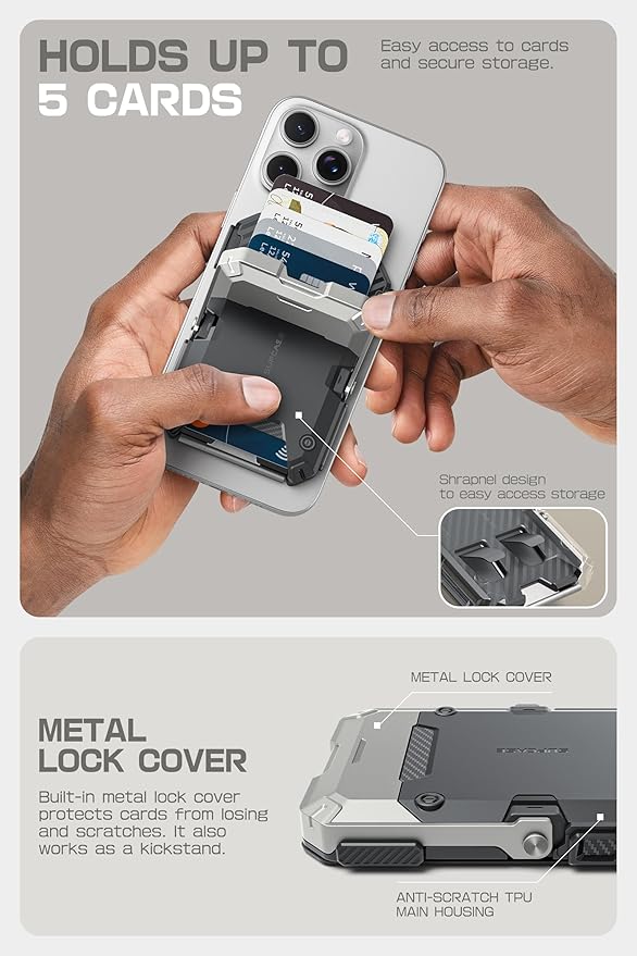 SUPCASE for MagSafe Wallet with Stand, Magnetic Wallet for Men, [Hold 5 Cards] [Adjustable Stand] [RFID Blocking] Phone Stand Credit Card Holder Tripod for iPhone 16/15/14/13/12 Series, Silver