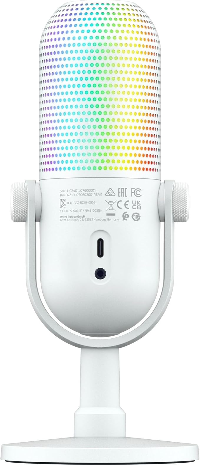 Razer Seiren V3 Chroma RGB USB Microphone: Stream & Game Reactive Lighting - Tap-to-Mute Sensor - Condenser Mic - Digital Gain Limiter & Shock Absorber - PC, Discord, OBS Studio, XSplit - White