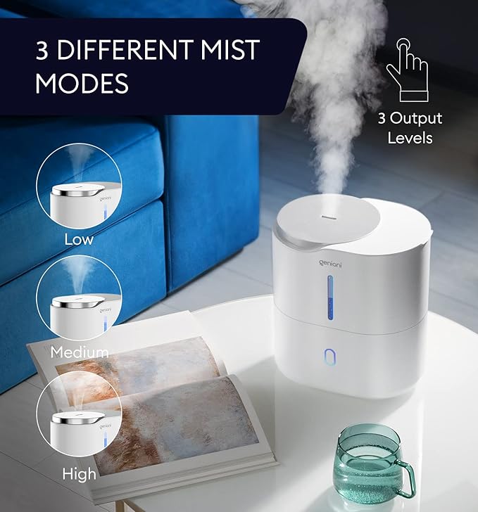 Top Fill Humidifier with Essential Oil Diffuser 2.5L for Home, Baby, Bedroom, Large Room & Indoor Plants, Small Cool Mist Air Humidifiers for Baby, Ultrasonic Quiet, Night Light (White)