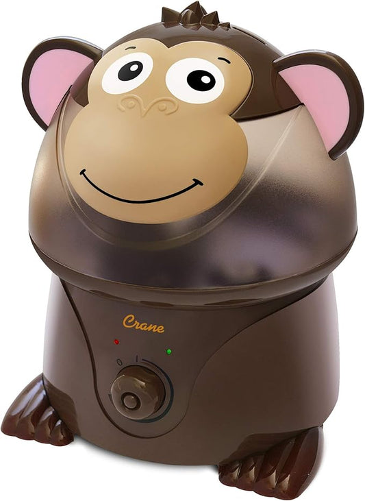 Crane Adorables Ultrasonic Humidifiers for Bedroom and Baby Nursery, 1 Gallon Cool Mist Air Humidifier for Large Room or Kid's Room, Humidifier Filters Optional, Monkey