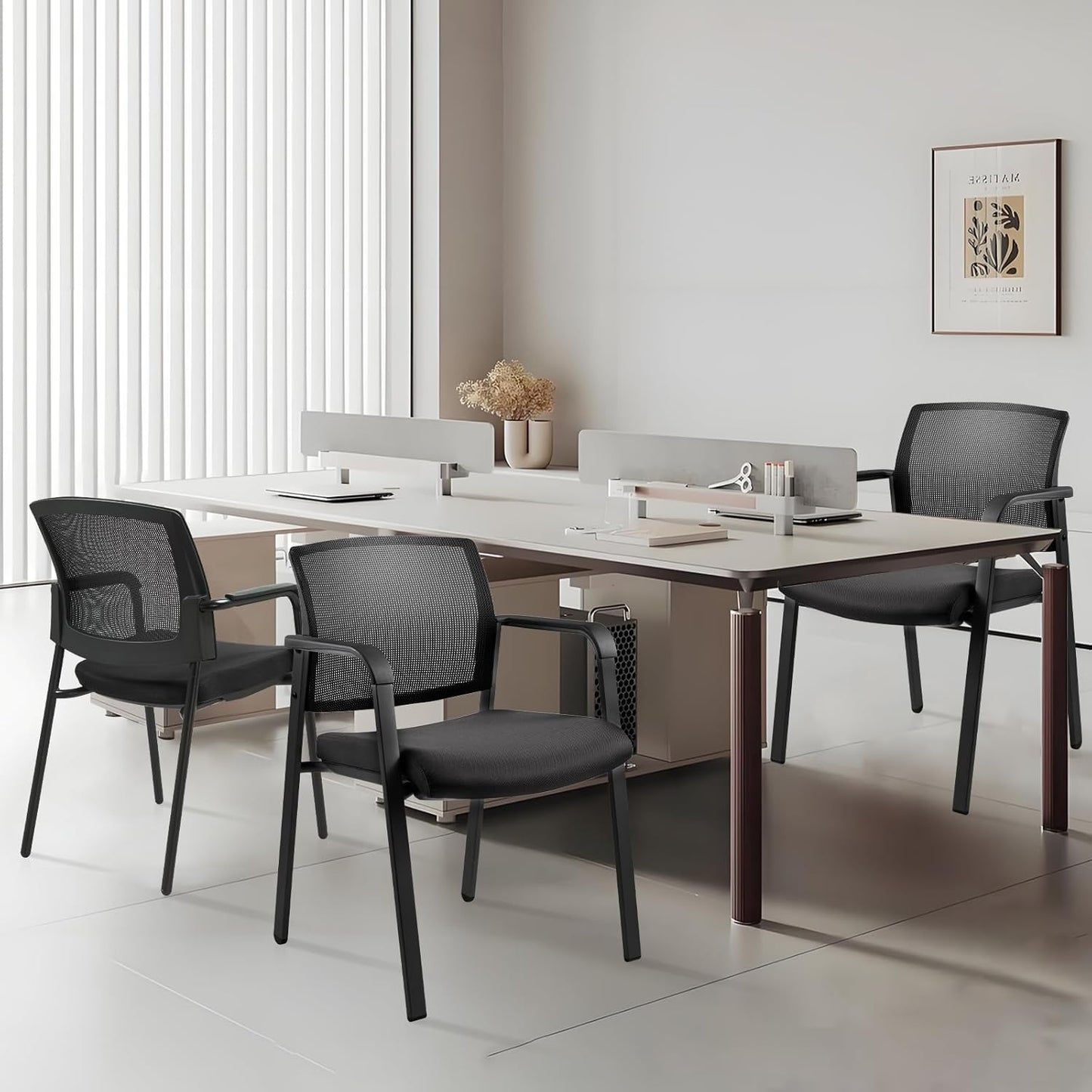 CLATINA Mesh Back Stacking Arm Chairs with Upholstered Fabric Seat and Ergonomic Lumbar Support for Office School Church Guest Reception Black 2 Pack Set