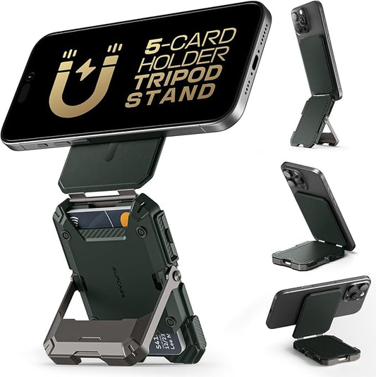 SUPCASE for MagSafe Wallet with Stand, Magnetic Wallet for Men, [Hold 5 Cards] [Adjustable Stand] [RFID Blocking] Phone Stand Credit Card Holder Tripod for iPhone 16/15/14/13/12 Series, Guldan