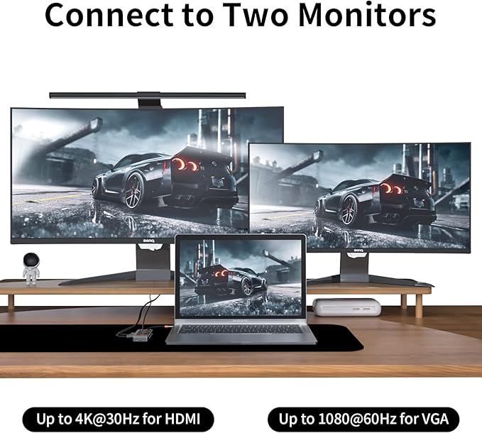 Docking Station, 10-in-1 USB C Dual Monitor Dock Station, HDMI 4K, VGA, 3 USB Port, SD/TF, 3.5mm Audio, PD 100W, Ethernet Multiport Adapter for Windows MacBook Air Pro Dell HP, 1 Pack, Gray