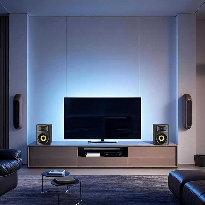 SW205 4" Bookshelf Speakers | Immersive HiFi Audio with Virtual Surround | Flagship DAC/DSP Engine | Geometric Diffusion Cabinet | 80W, Bluetooth 5.4/Optical/AUX Inputs, Wireless Remote, Black