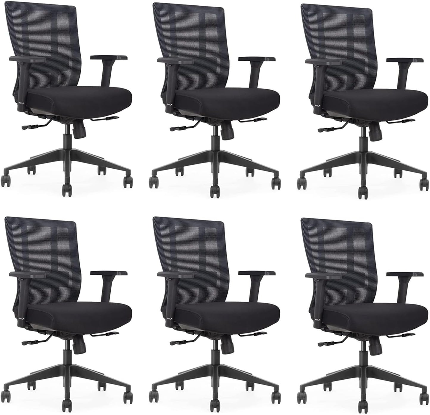 Bitchair Ergonomic Mesh Conference Room Chair - Adjustable Lumbar Support Computer Desk Chair with Height Adjustable Arms - Seat Depth Adjustable Office Chair - (Black) (Pack of 6)