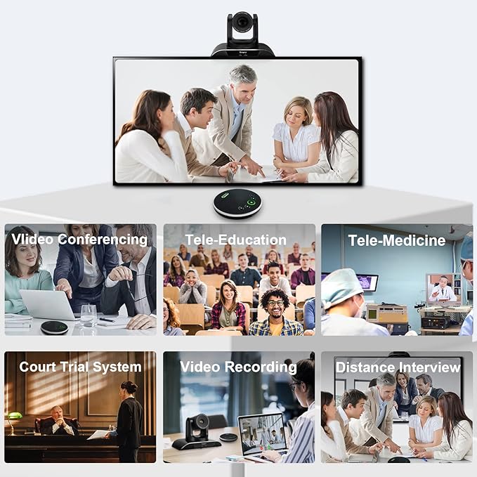 All-in-One Conference Room Video Camera System Bundle HD 1080P 60fps 3X Optical Zoom USB3.0 HDMI PTZ Camera and Bluetooth Conference Speakerphone with Microphones