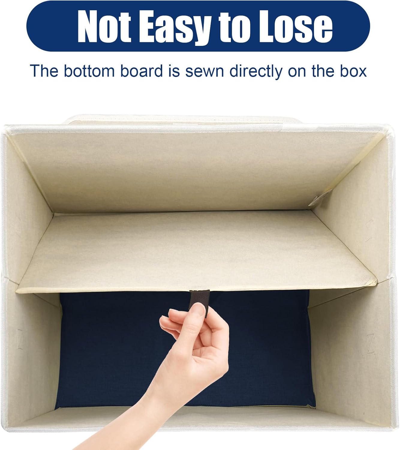 Large 17" 42 Quarts Collapsible Stackable Storage Bins with Lids [3-Pack] Foldable Fabric Linen Storage Boxes Cube, Closet Organizer Baskets with Label for Home (16.7 x 12 x 12", Navy Blue & White)