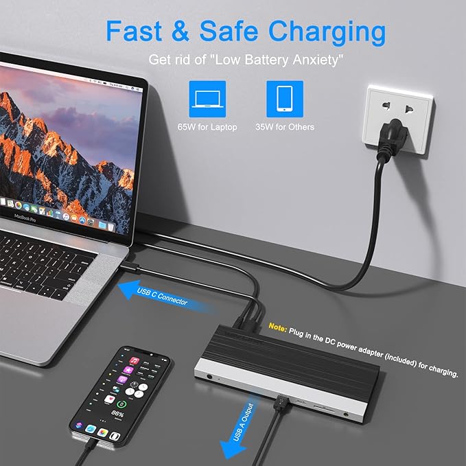 WAVLINK USB C Docking Station with 130W Power Adapter, Triple Display USB Type C to Dual HDMI Dock, 2 HDMI, DisplayPort, 100W PD3.0 Charging for Laptop, Ethernet, 4 USB 3.0, SD/TF Slot, Audio, Black