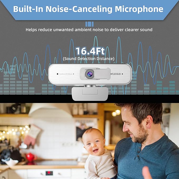 NexiGo N940P 2K Zoomable Webcam with Remote and Software Controls | Sony Starvis Sensor | 1080P@60FPS | 3X Zoom | Dual Stereo Microphone, for Zoom/Skype/Teams/Webex (Silver)