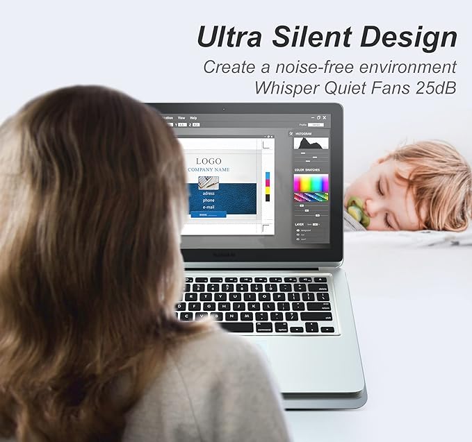 ICE COOREL Aluminum Laptop Cooling Pad, Laptop Cooler Stand with 7 Height Adjustable, Laptop Fan Cooling Pad for Laptop 12-15.6 Inch, Notebook Cooler Pad with Two USB Port (Silver)